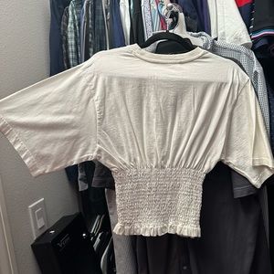 Rebecca Minkoff white tee with smocking